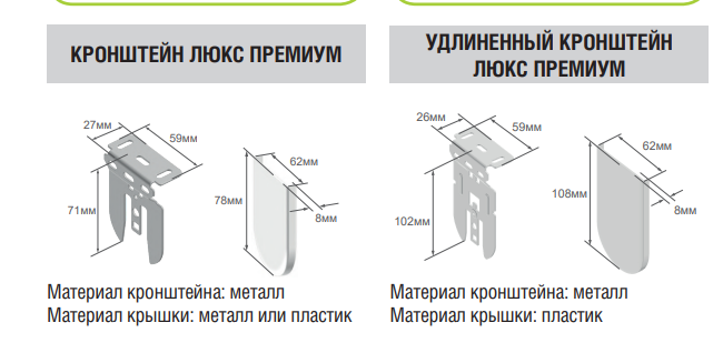 Размеры кронштейнов «Премиум» (удлинённый нужен крайне редко)