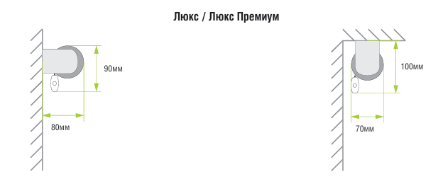 Габариты рулонной шторы без монтажной планки, вид сбоку